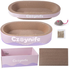 Czoynife cat scratcher cardboard oval bed for lounging and scratching
