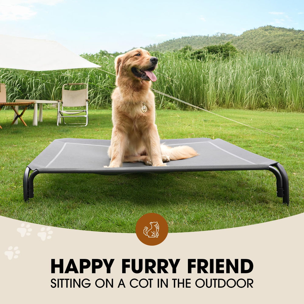 Czpalo outdoor dog cot with skid-resistant feet keeps bed in place on grass.