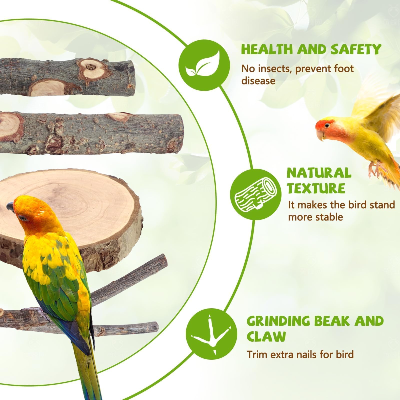 CZWESTC large branch perch (10in) supports active birds during play.