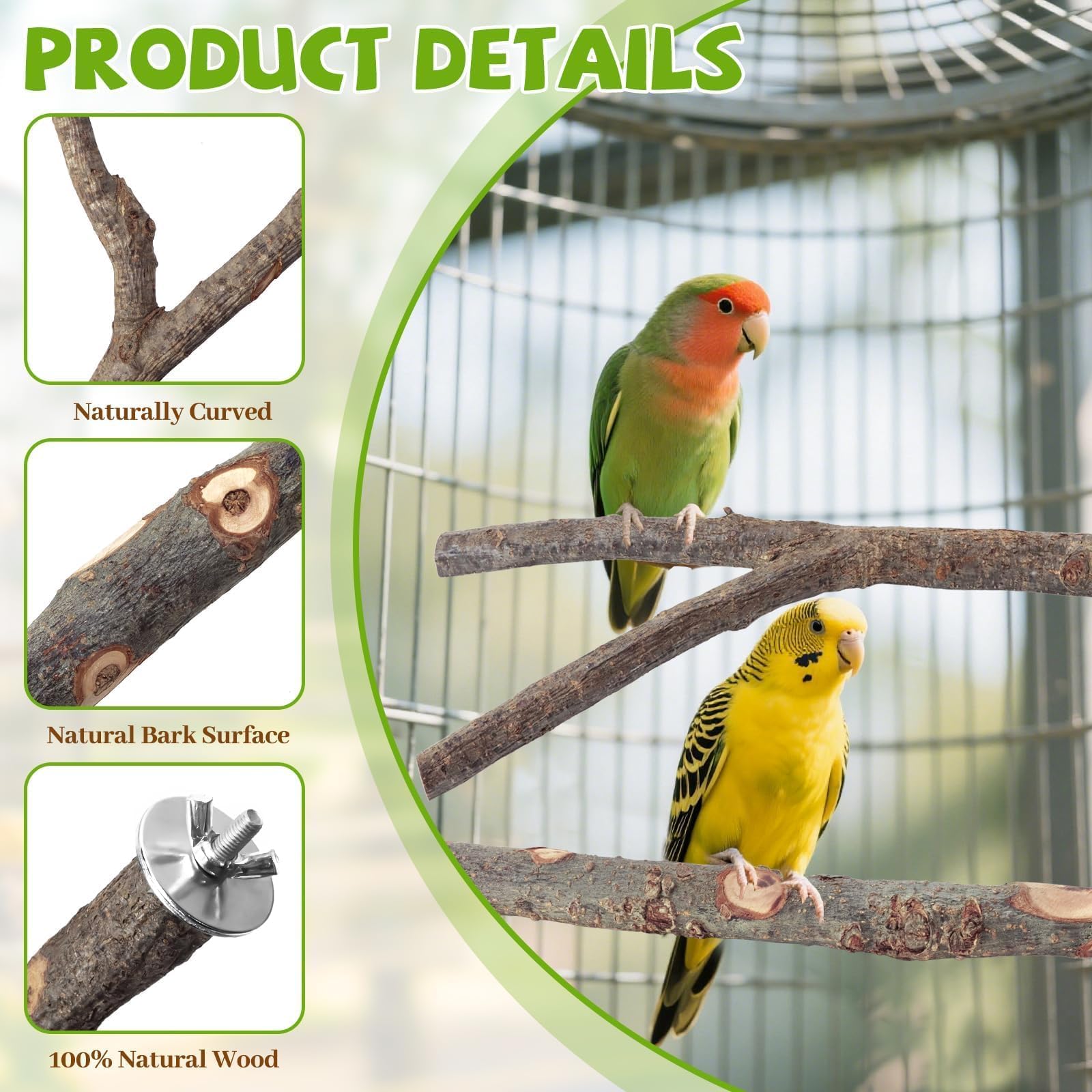 CZWESTC medium branch perch (8in) adds varied grips for climbing.
