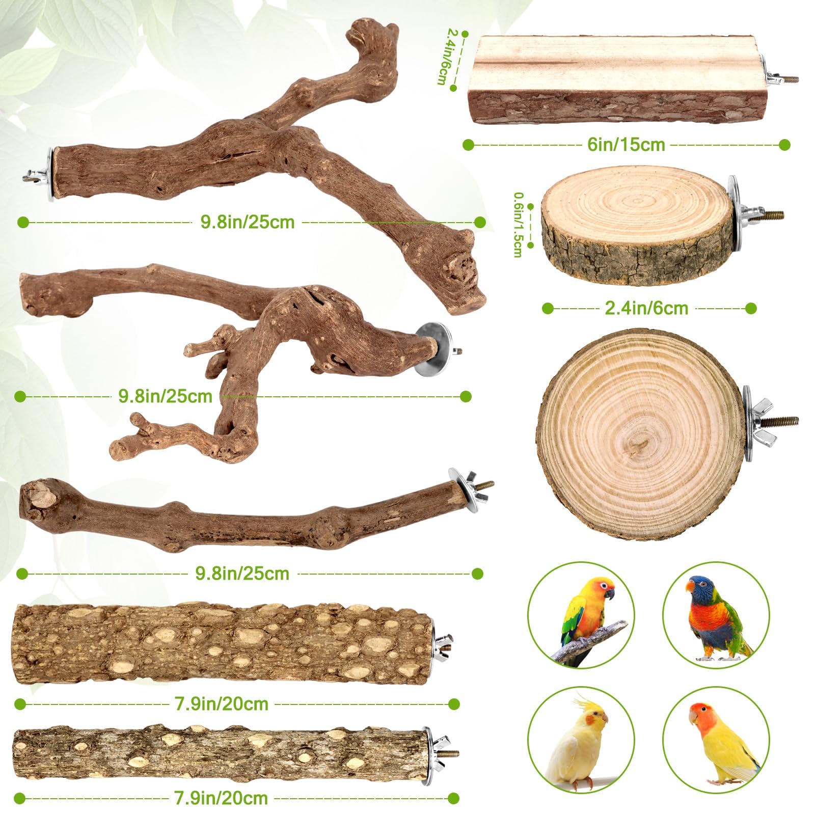 CZWESTC straight grapewood perch 9.8in supports comfortable perching for active birds.