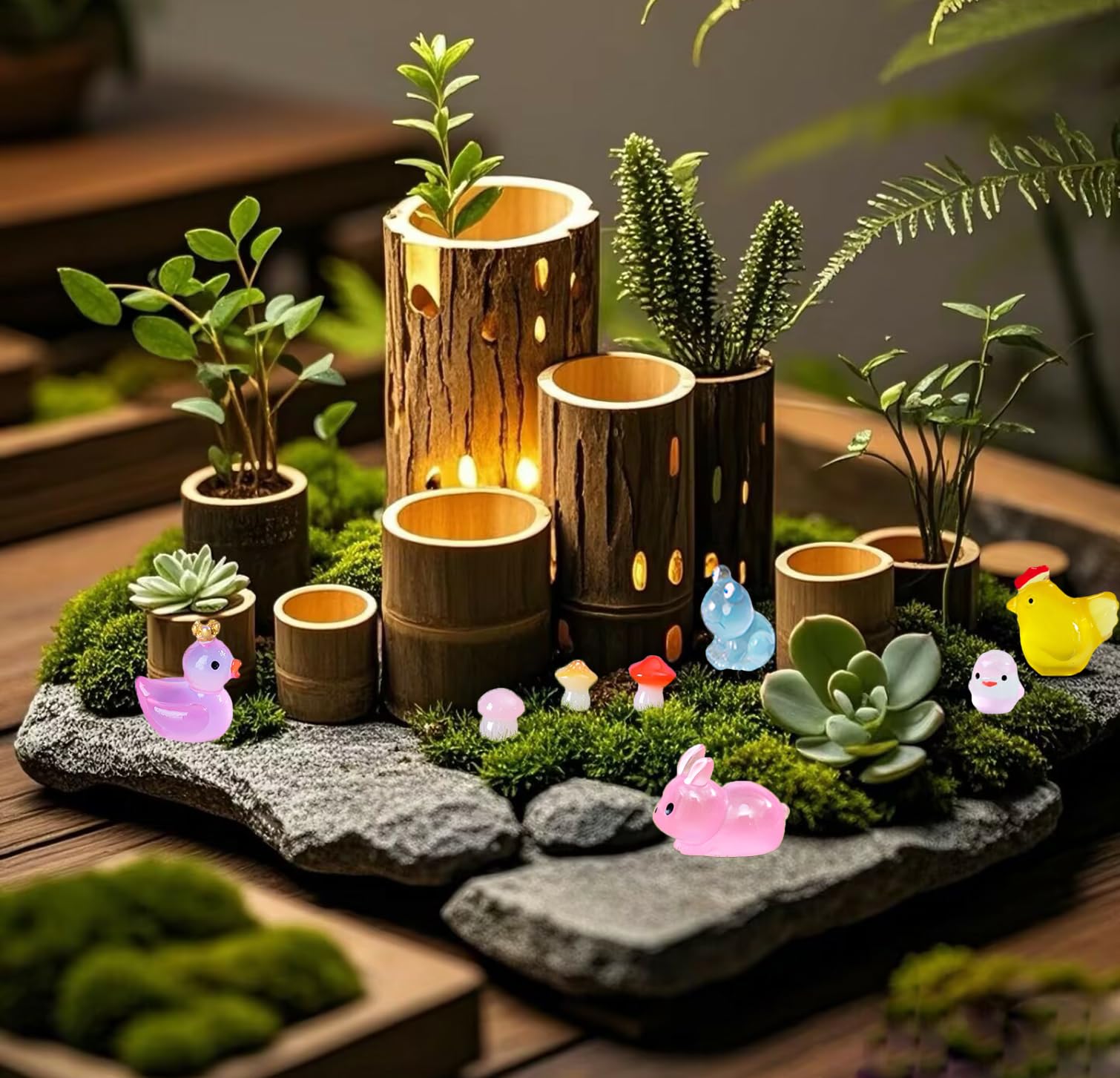 Dabshuyikk glow mini animal frog suited for terrariums and moss gardens with glow.