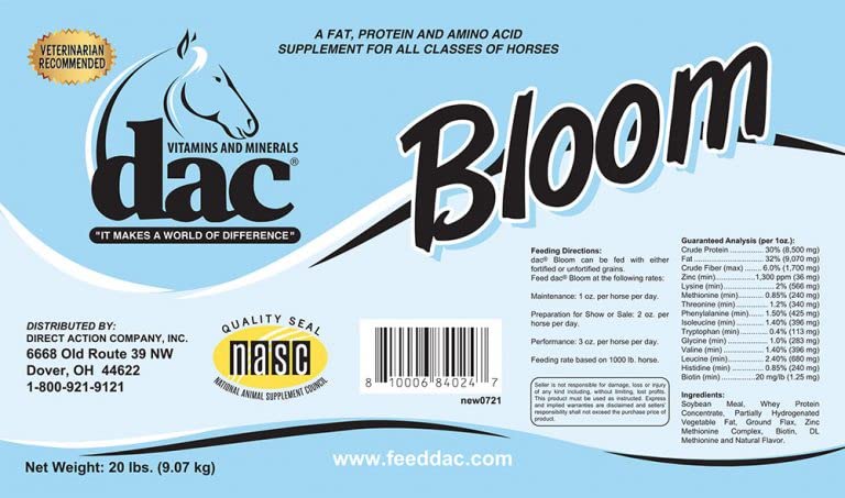 Shiny coat and hoof health potential with DAC Bloom supplement