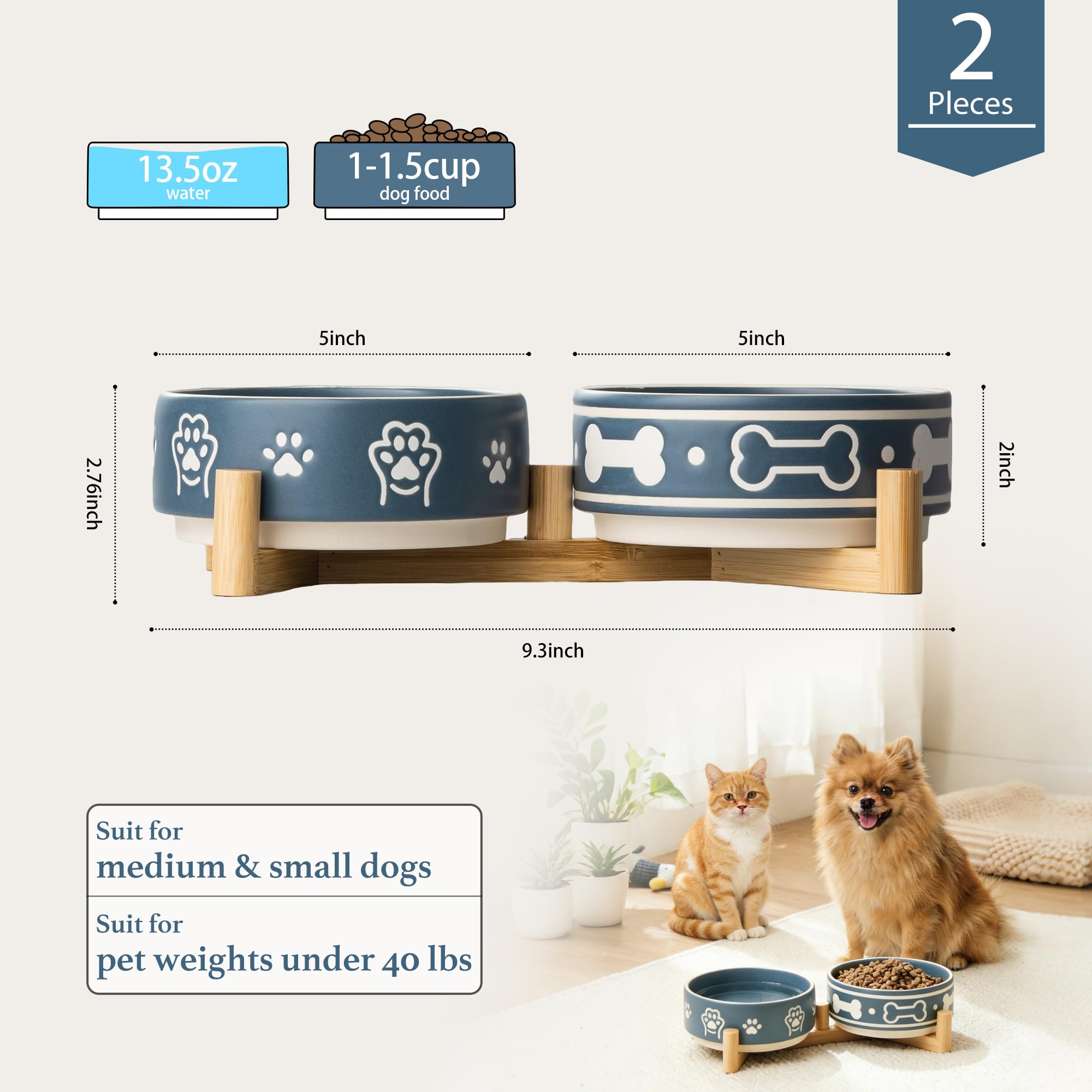 Dafuceramic ceramic bowls 1.5 cups ideal for small dogs