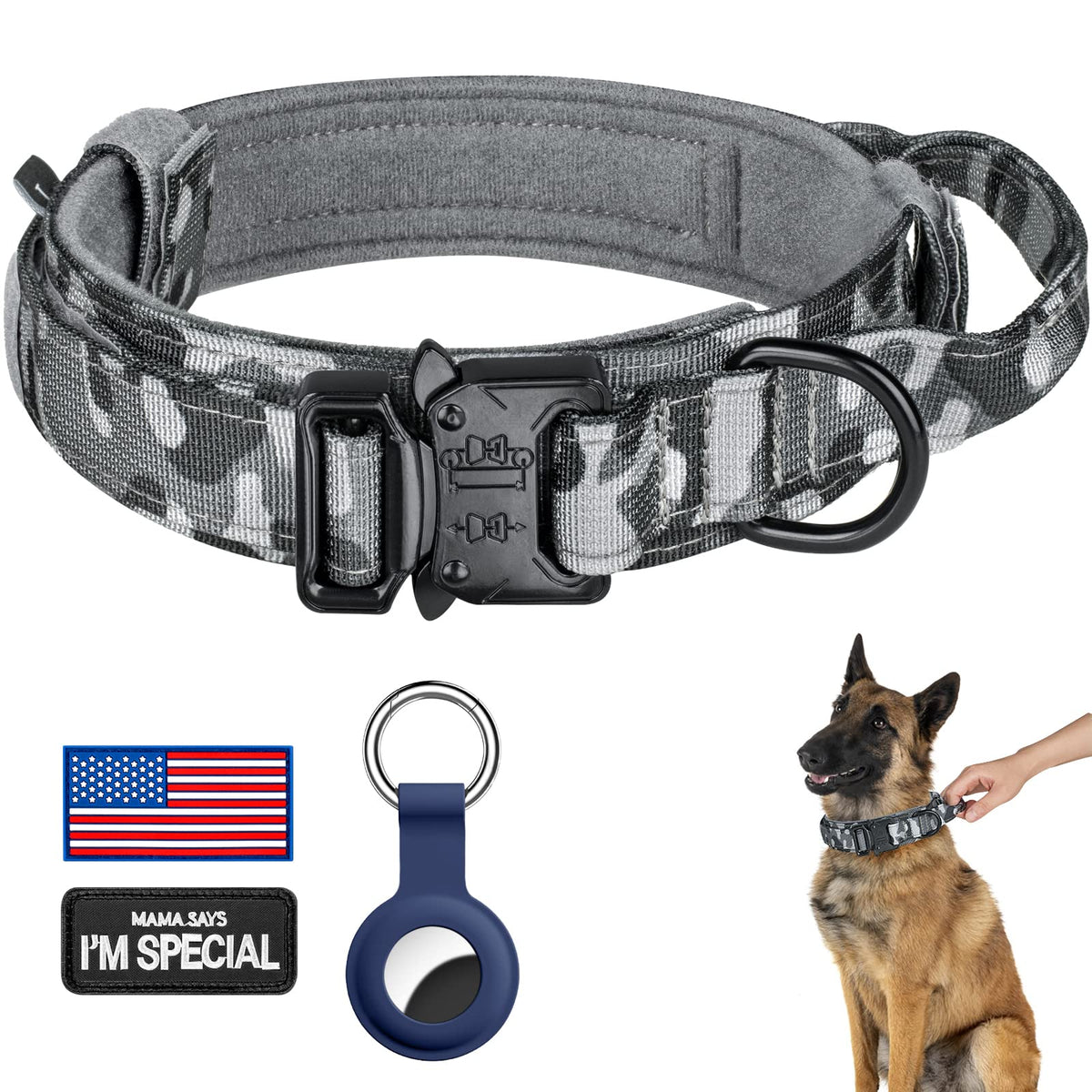 DAGANXI tactical collar camo, front view, highlighting rugged durability.