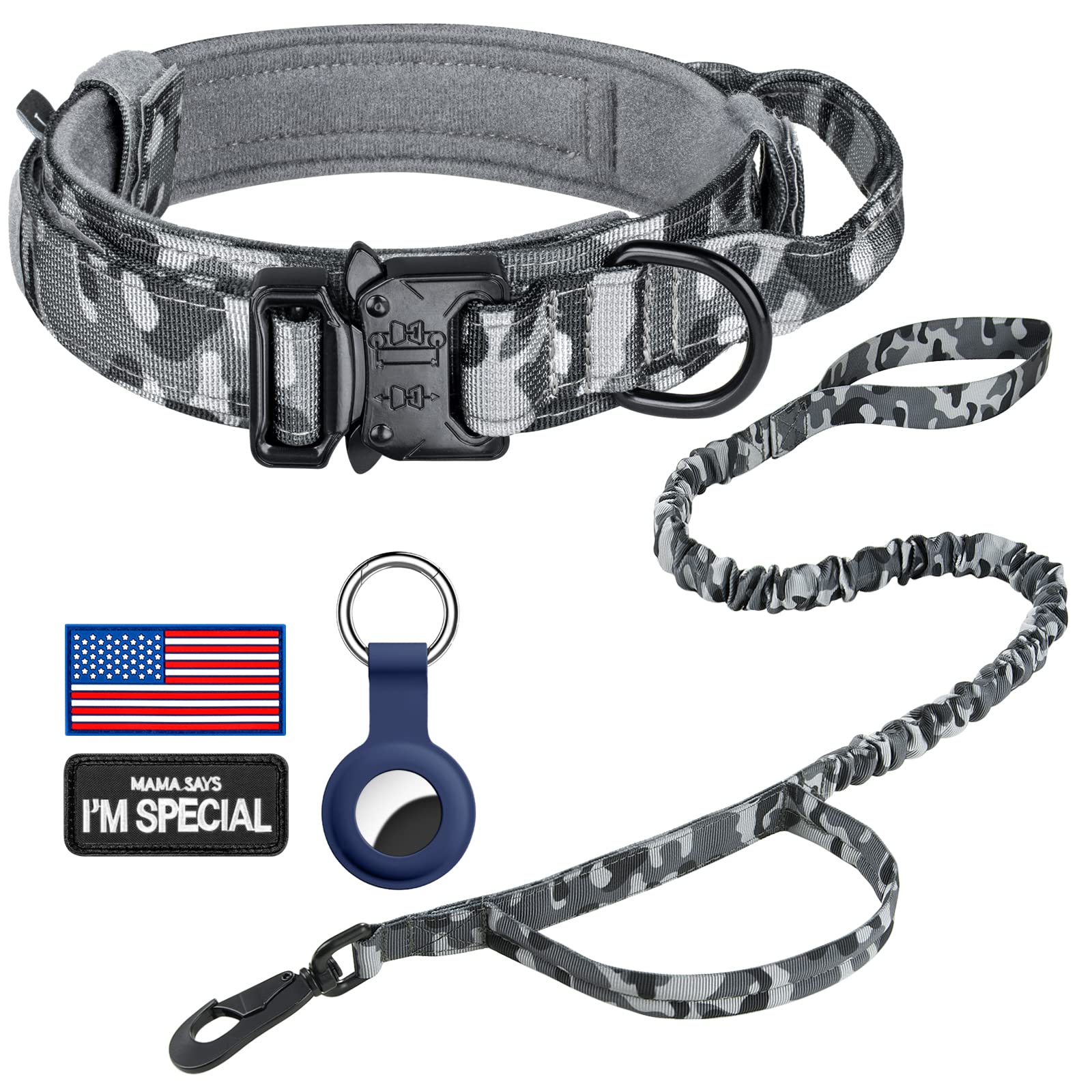 DAGANXI tactical dog collar with control handle, camo set, durable nylon for medium and large dogs.