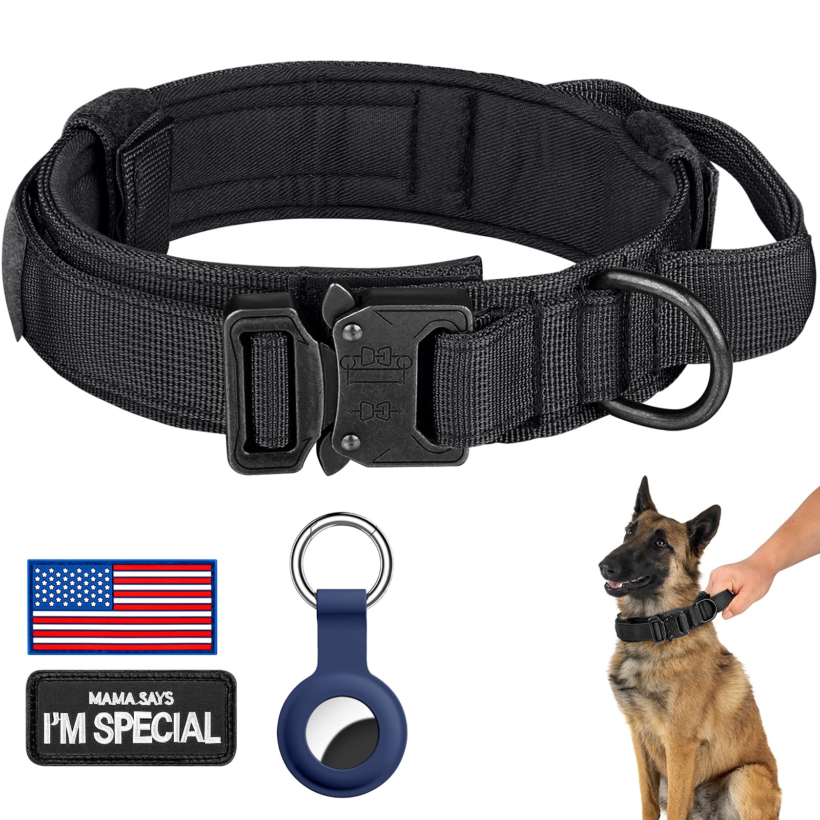 DAGANXI tactical dog collar with control handle in XXL black for secure training sessions.