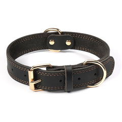DAIHAQIKO genuine leather dog collar with 1in-wide buckle for everyday walks