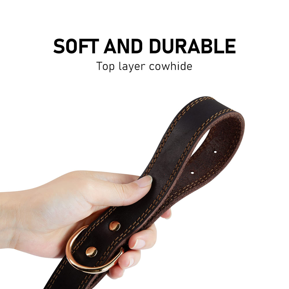 DAIHAQIKO leather collar features durable metal buckles and welded D-ring.