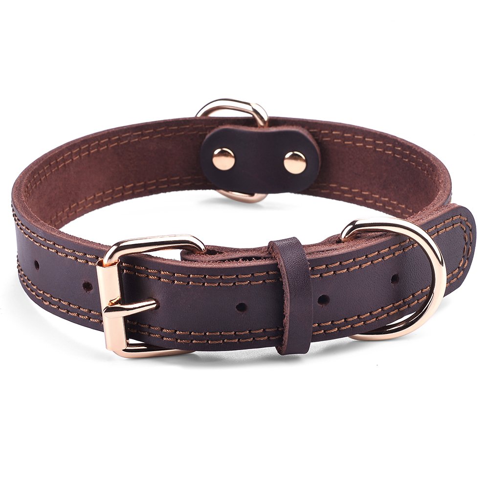 DAIHAQIKO leather dog collar brown close-up highlighting soft grain and comfort