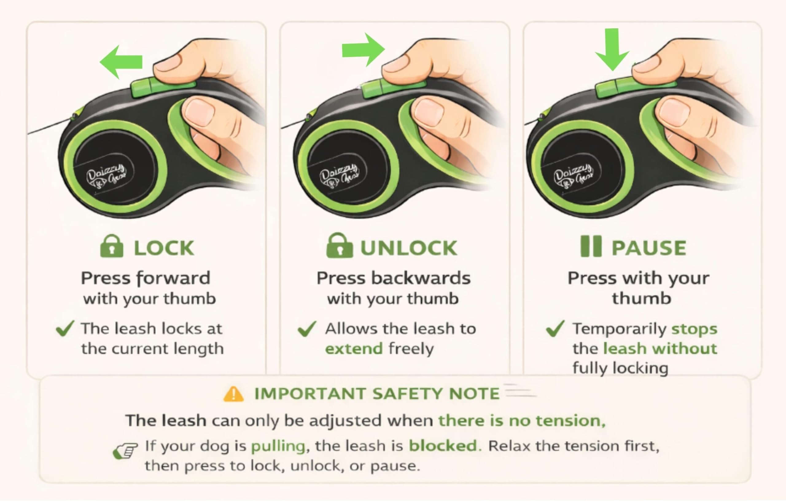 Daizzy Gear leash features reflective stitching for safer night walks