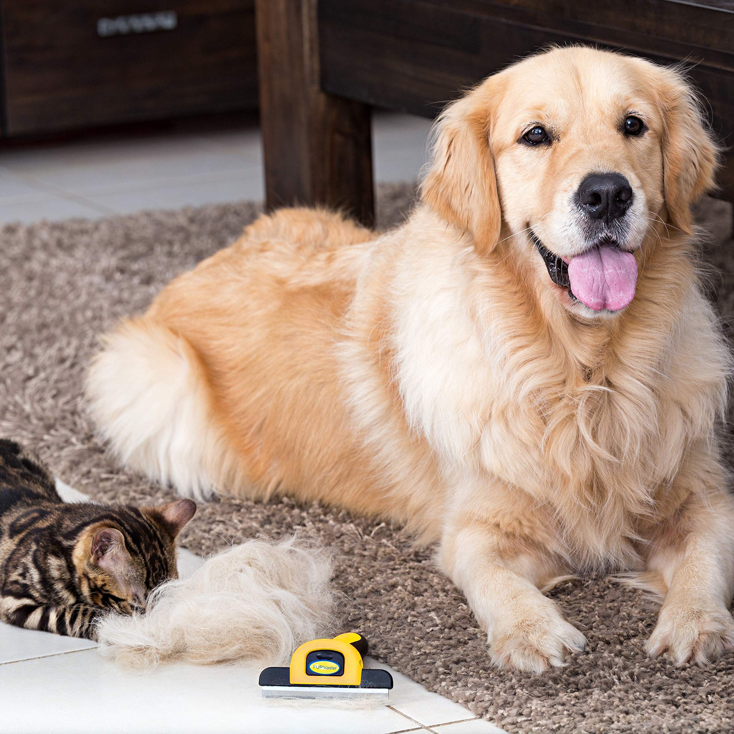 DakPets ergonomic grip deshedding brush provides comfortable handling during extended grooming.