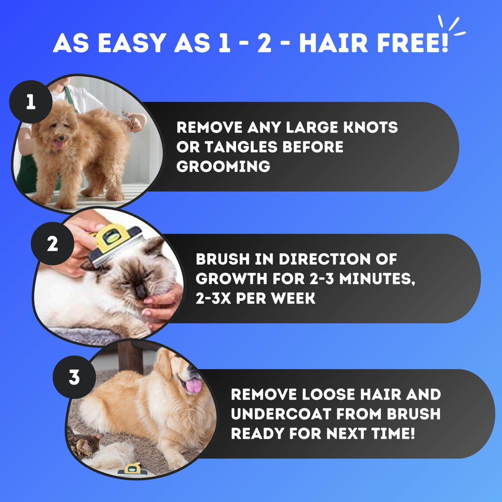 DakPets pet shedding reduction brush minimizes fur around home after a quick grooming.