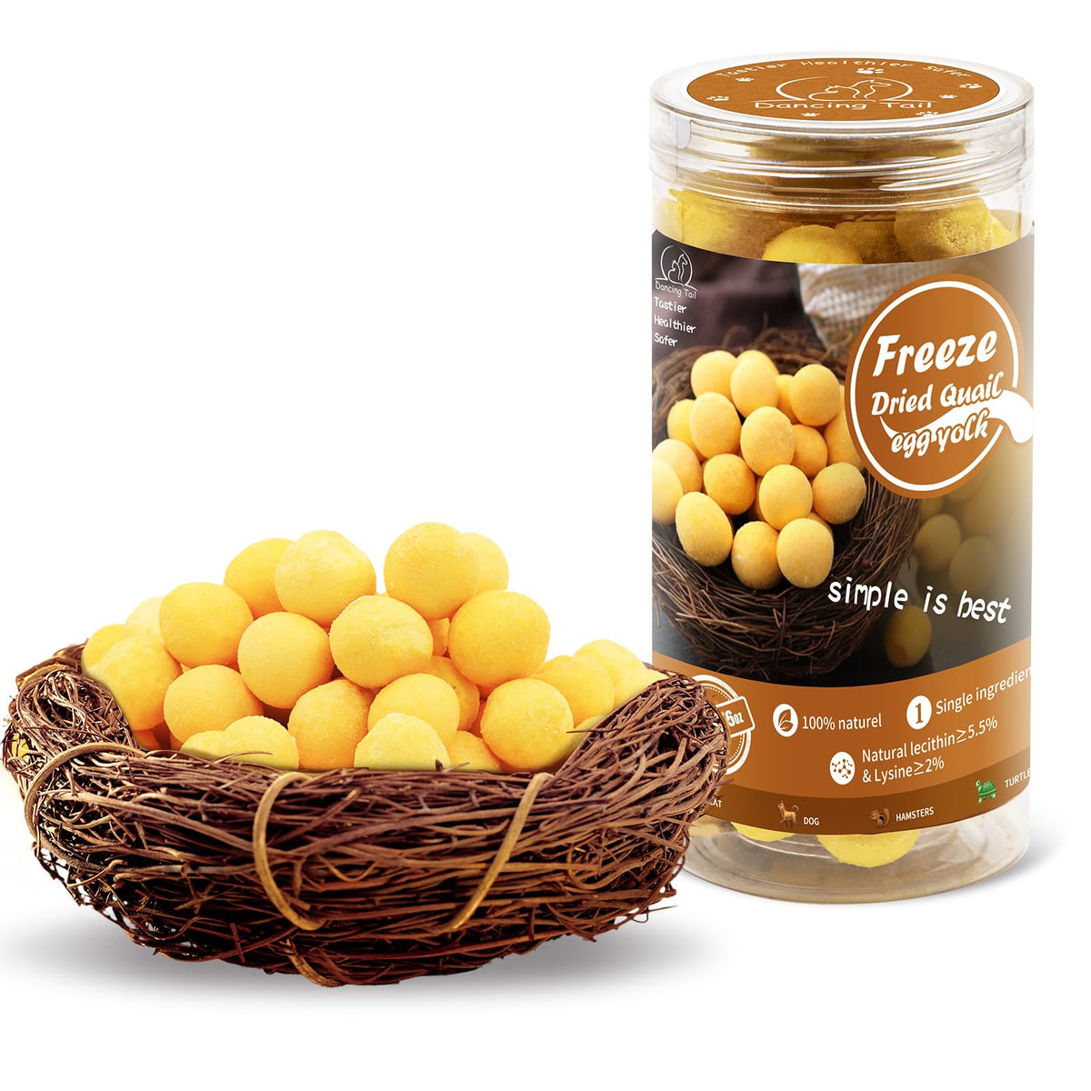 Dancing Tail freeze-dried quail egg yolk snack close-up, highlighting texture for training rewards.