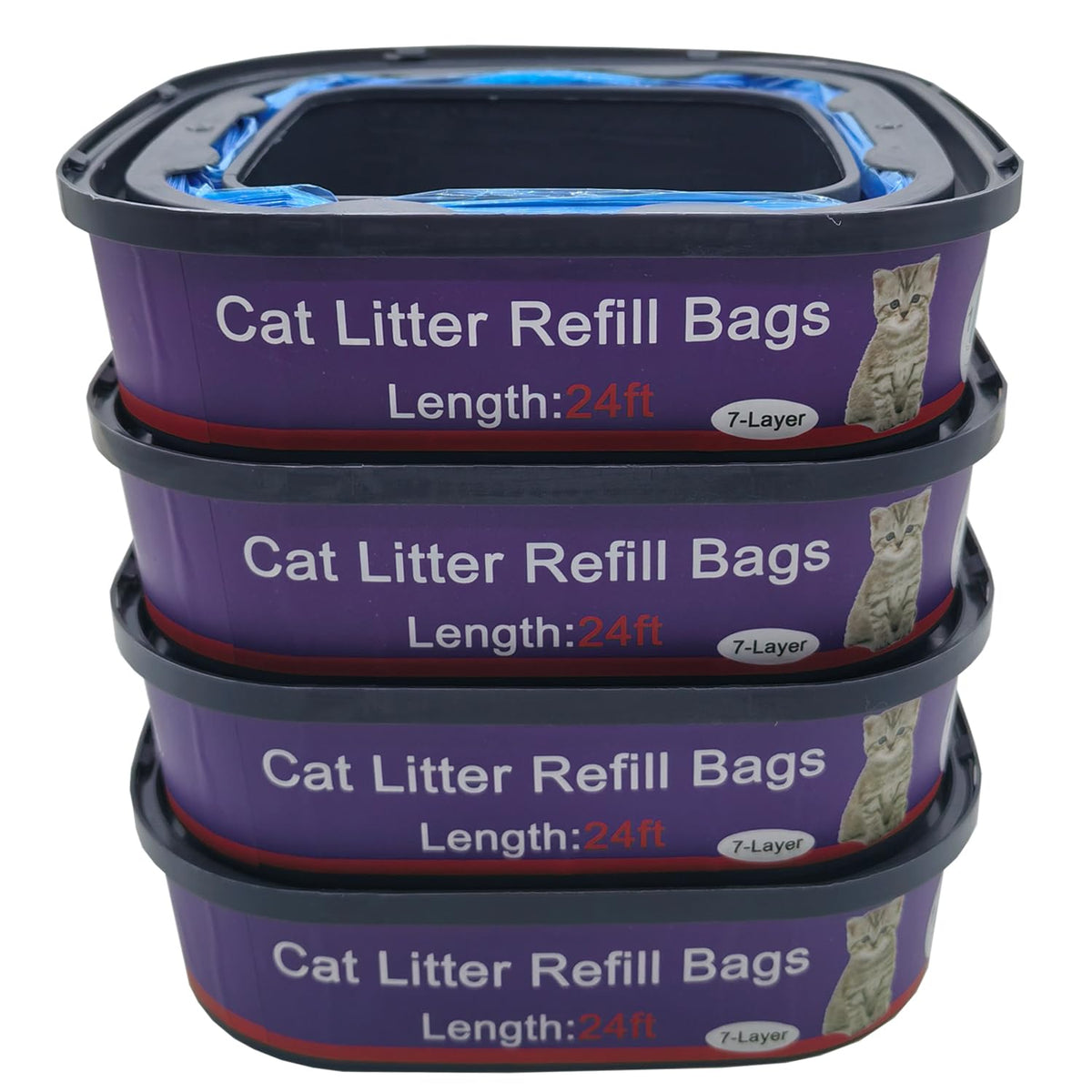 DANMBAQU 4-pack cat litter refill bags fit Genie pails for odor control.