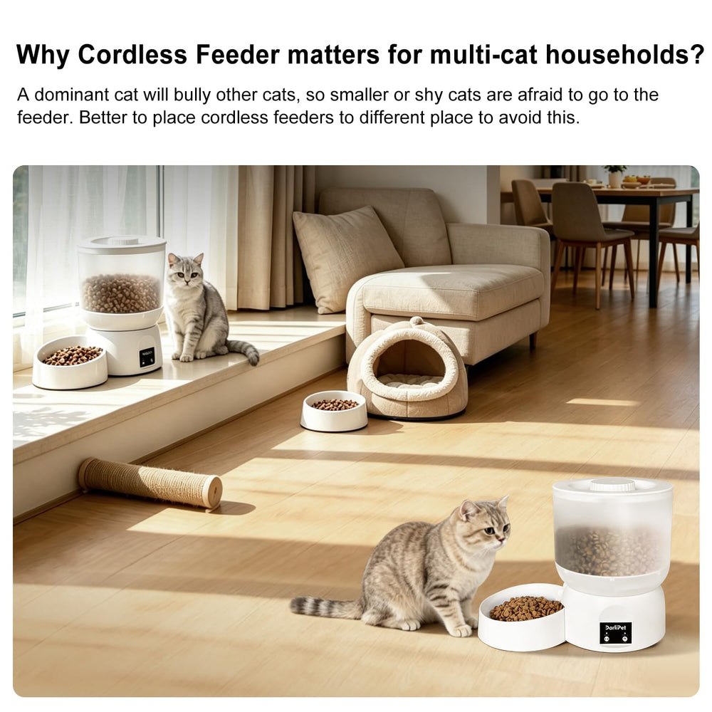 Darlipet 2.5L capacity fits cats or small dogs for in-home feeding.
