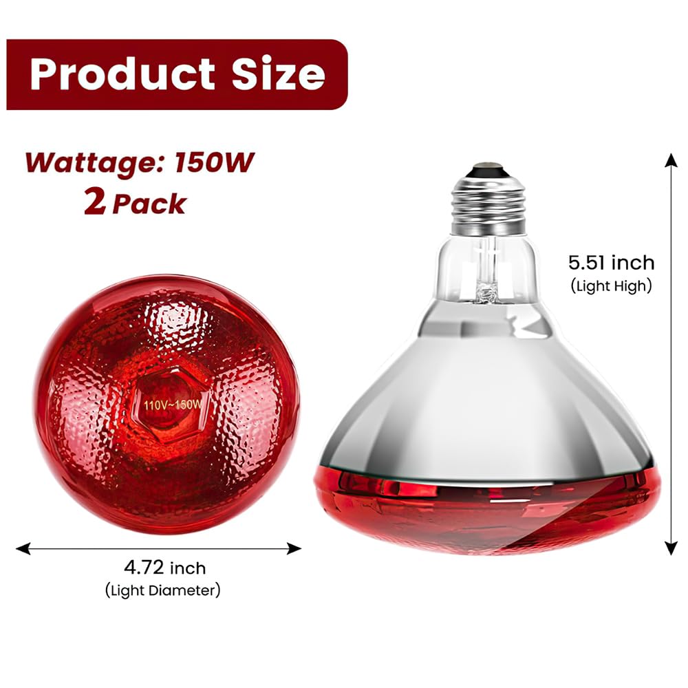 DaToo 150W heat lamp focused infrared warmth for quick, efficient warming.
