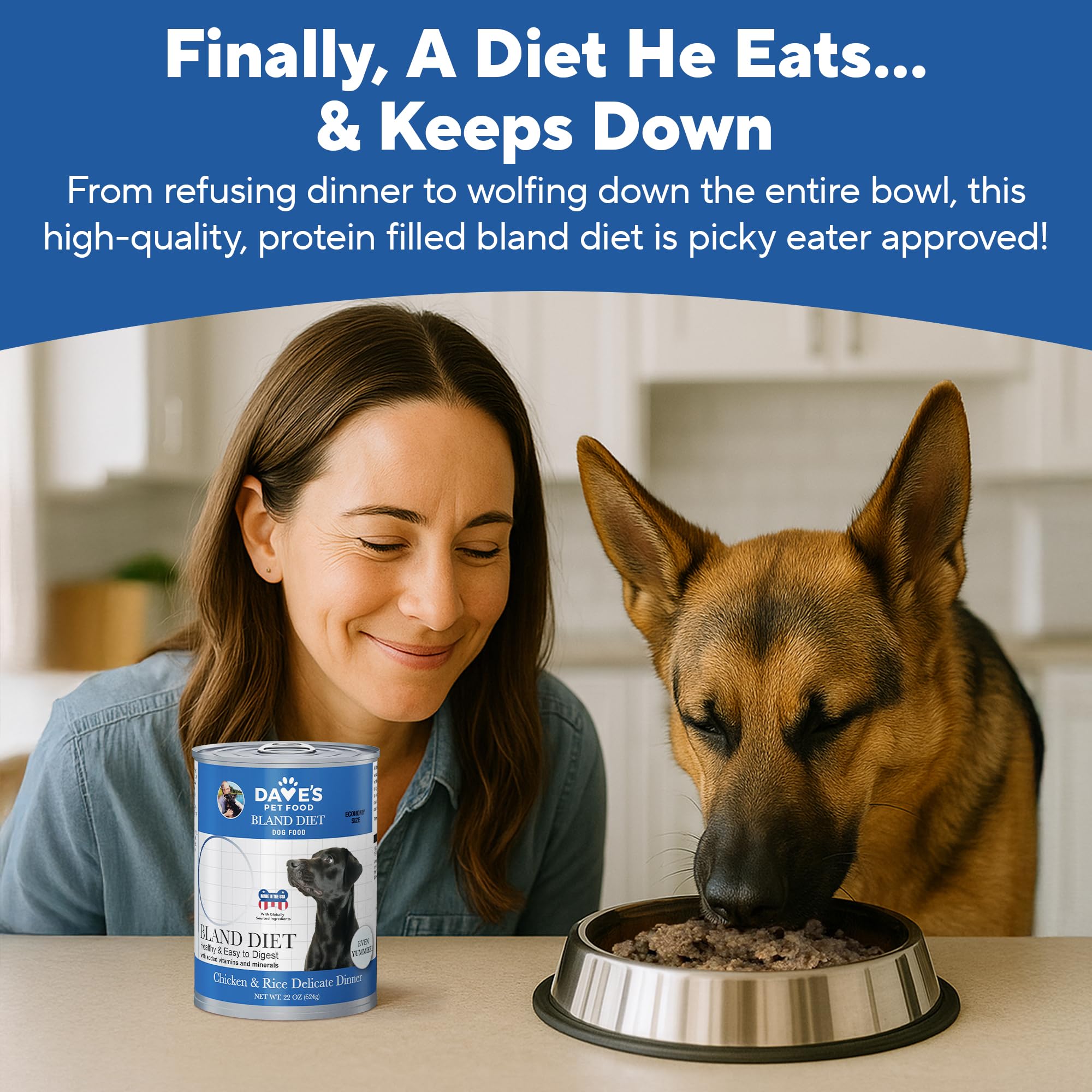 Nutrition label on Dave's bland diet highlights balanced adult maintenance