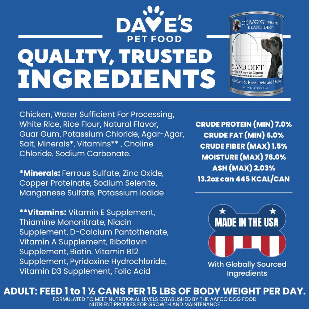 Dave's Bland Diet gluten-free formula without wheat, suitable for sensitive diets.
