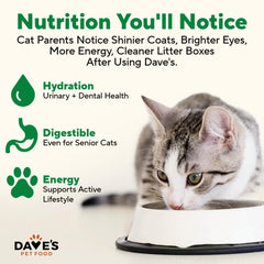 Cat enjoying pate texture featuring Dave's Pet Food product.