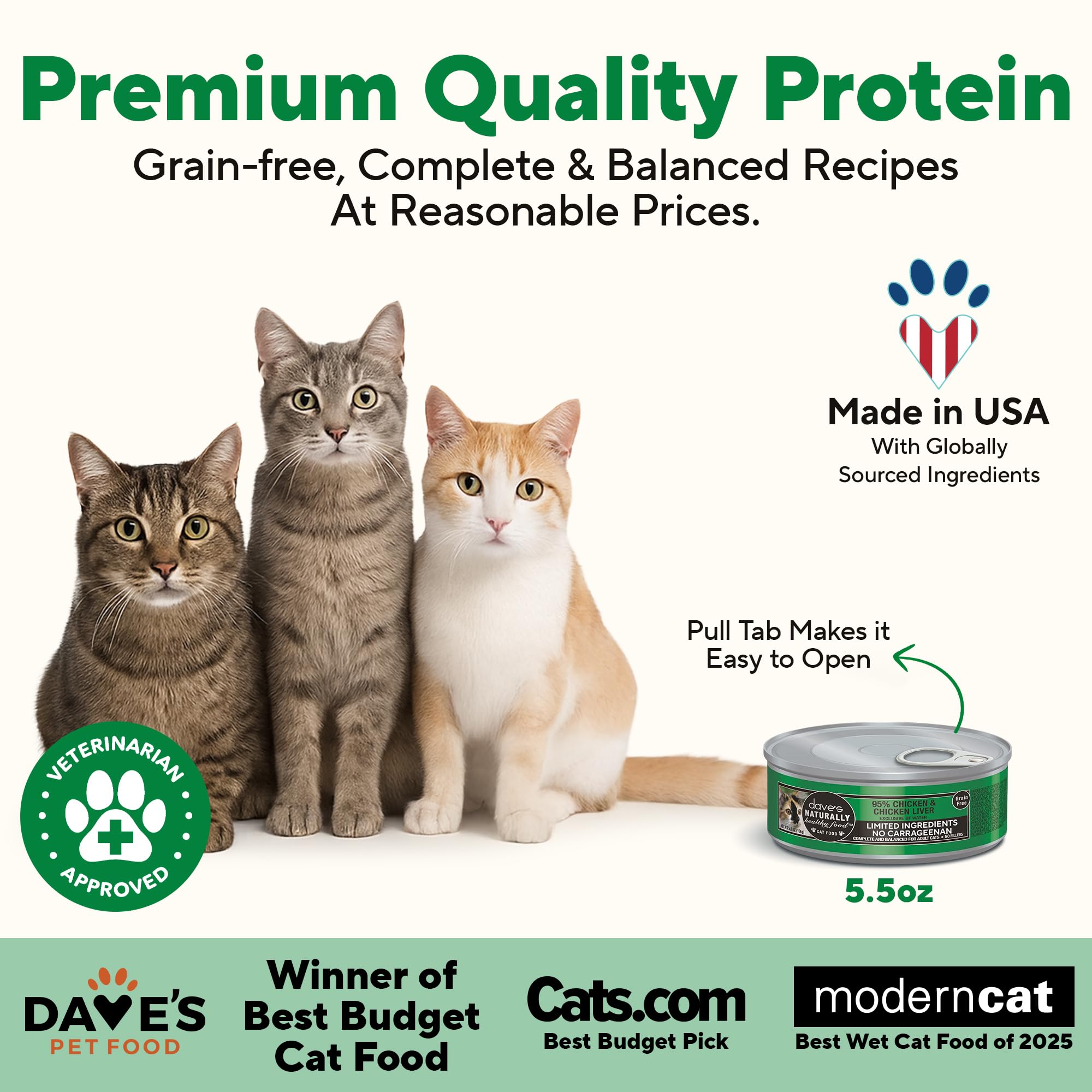 Close-up of ingredients on Dave's grain-free wet cat food highlighting simple formula