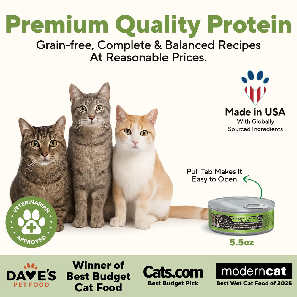 Dave's Pet Food grain-free wet cat food label with ingredients