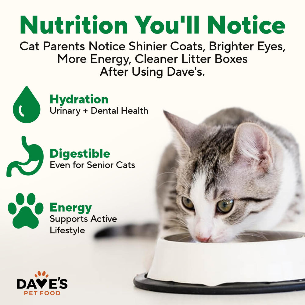 Nutritional label on Dave's Pet Food wet cat food for balanced feeding decisions