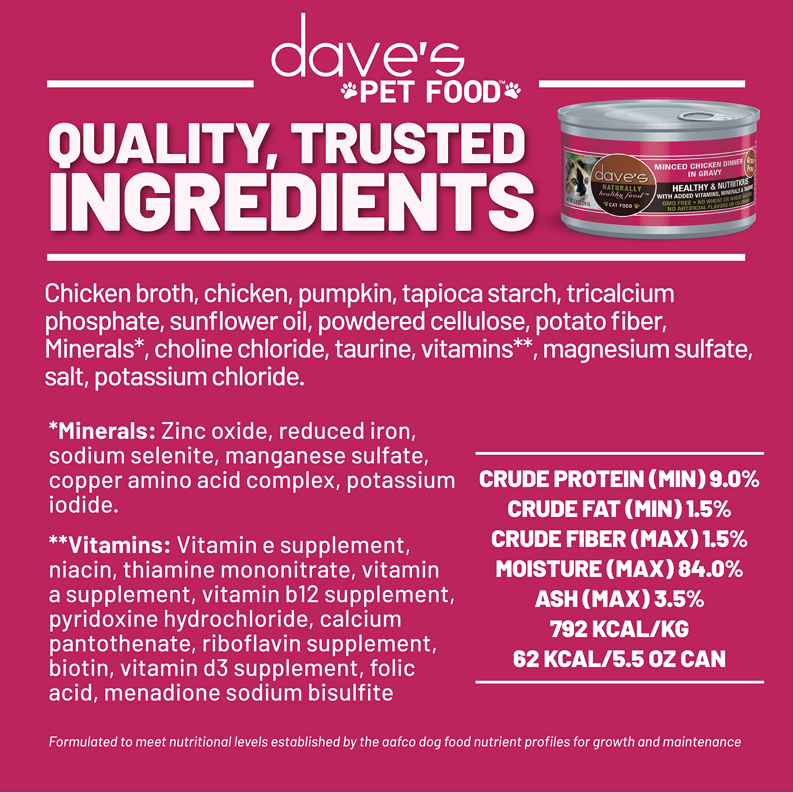 No artificial flavors or colors in Dave's Pet Food recipe.