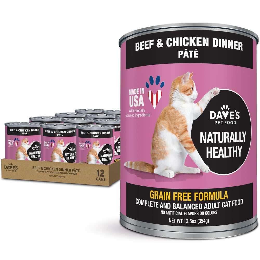 Dave's Pet Food grain-free cat pate close-up showing rich texture for picky eaters.