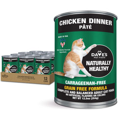 Dave's Pet Food grain-free cat pate chicken can showing rich texture for palatable meals.