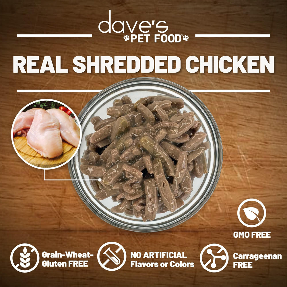 Dave's Pet Food grain-free wet cat food can highlights grain-free recipe.