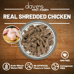 Dave's Pet Food grain-free wet cat food can highlights grain-free recipe.