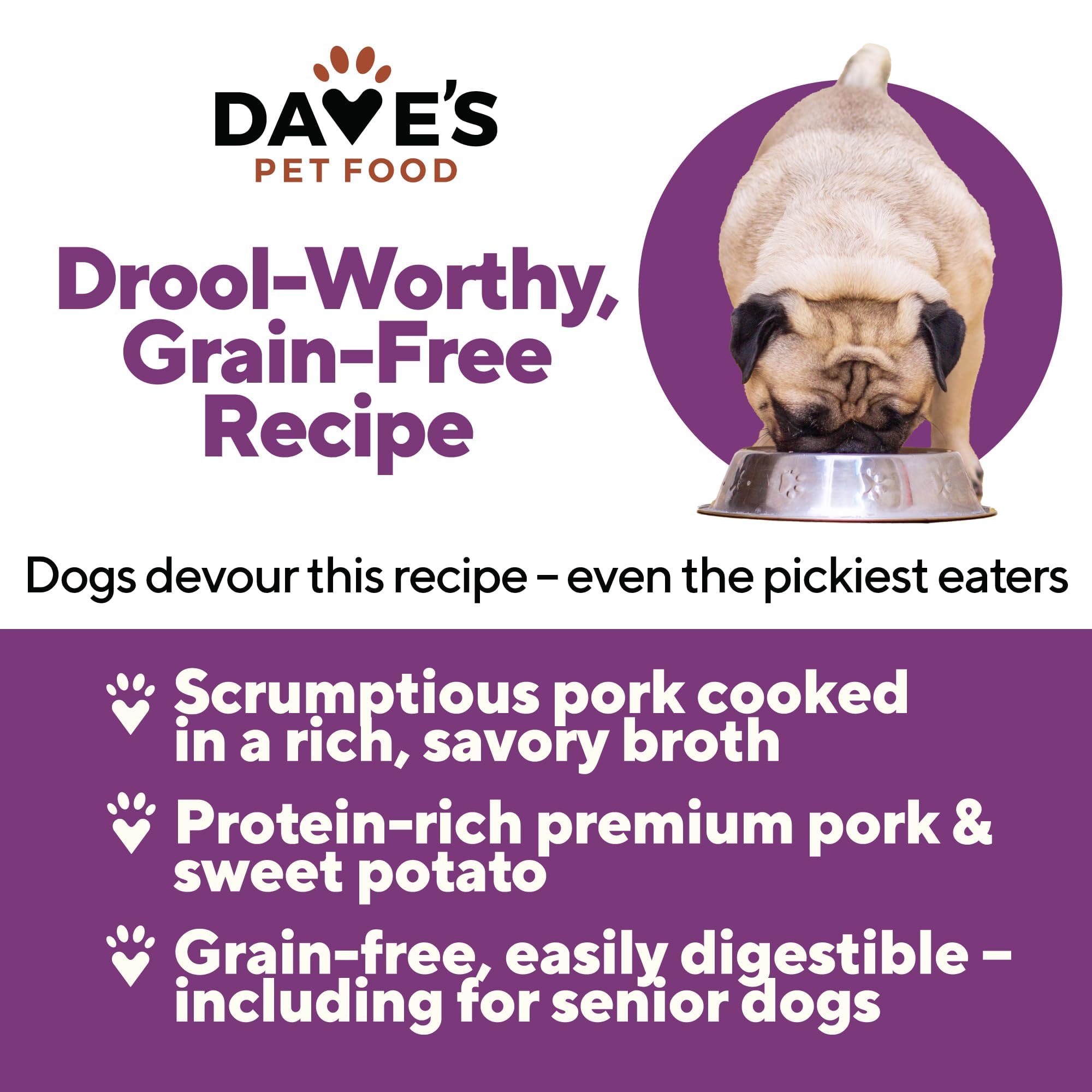 Dave’s grain-free wet pork and sweet potato can being opened to top kibble