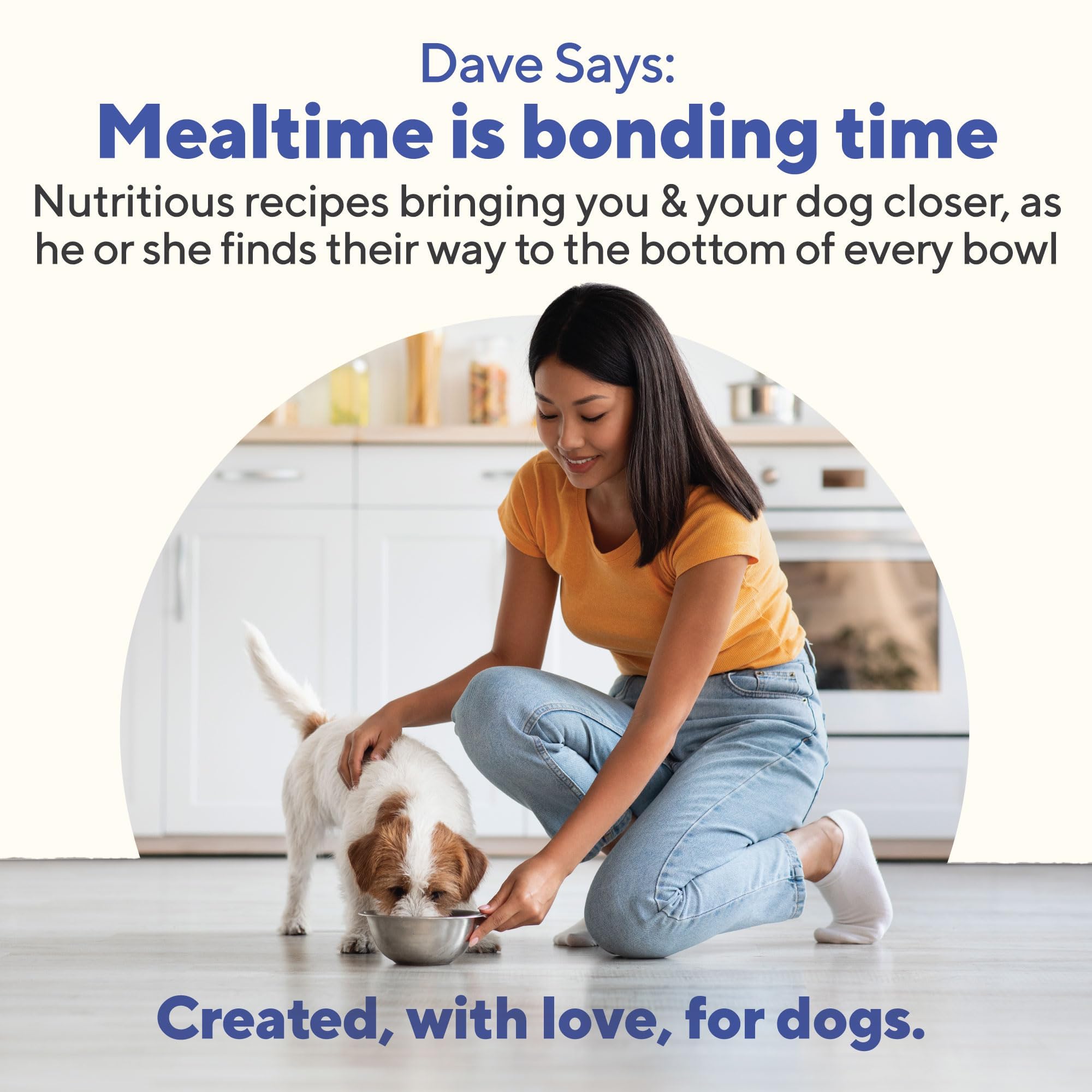 Pouring Dave’s topper over dog kibble to enhance flavor
