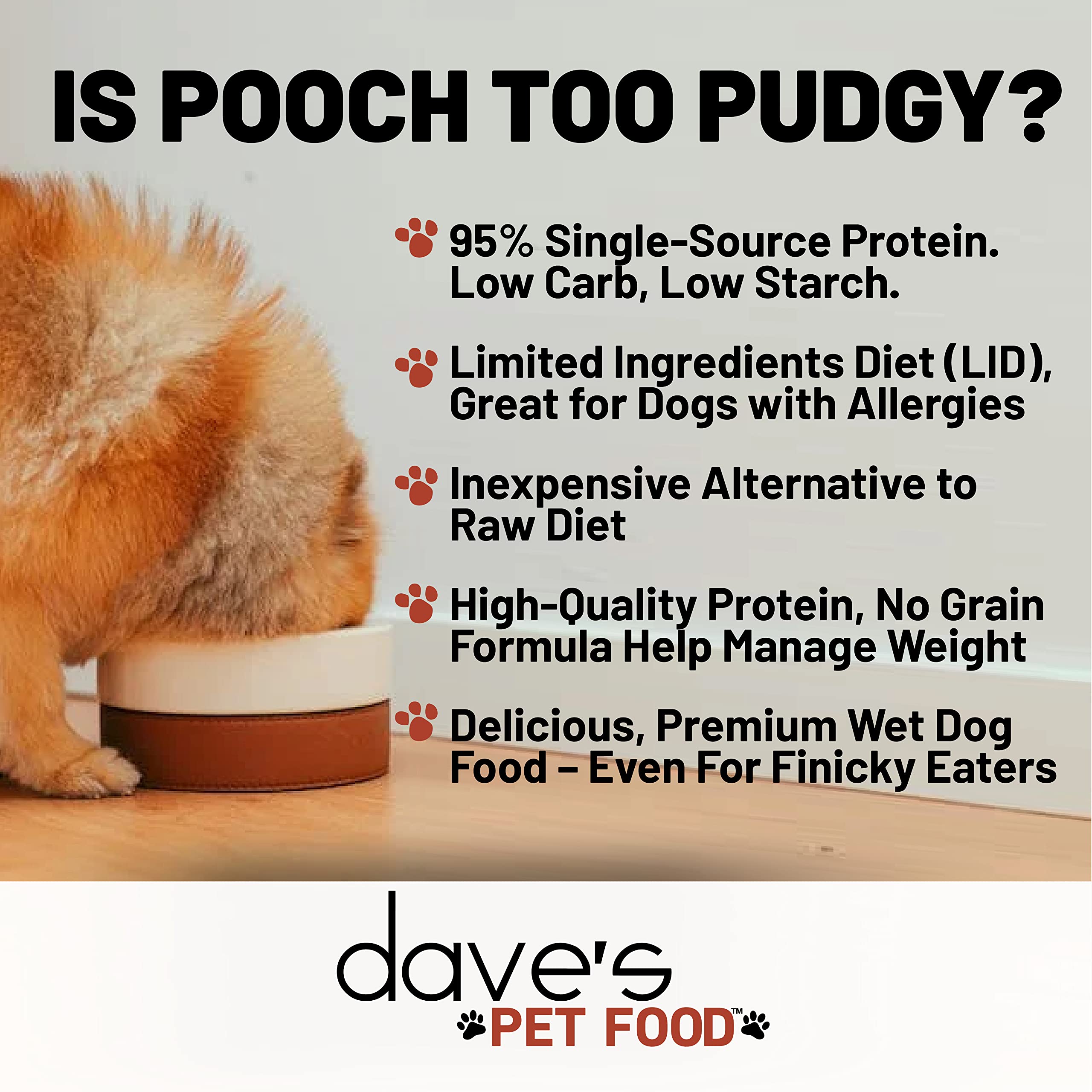 Dave's Pet Food made-in-USA label highlights quality ingredients for dogs.