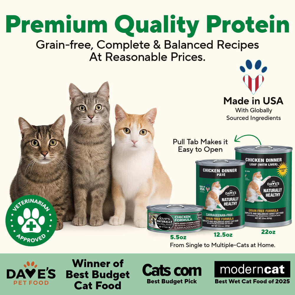 Dave's Pet Food Naturally Healthy USA-made label close-up highlighting quality.