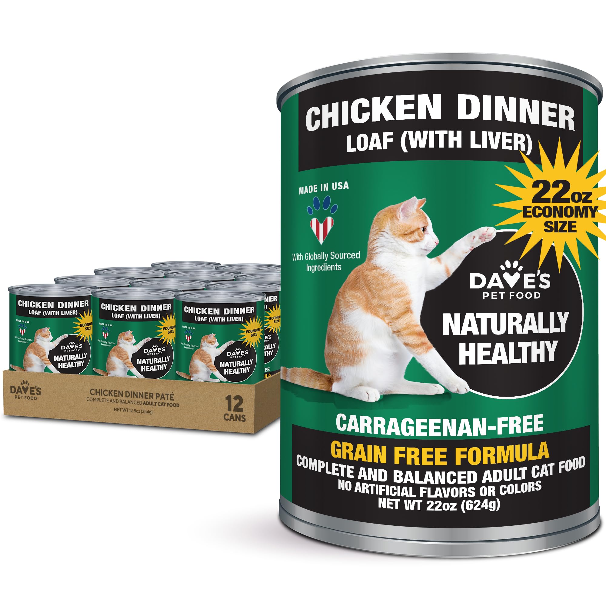 Dave's Pet Food chicken pate 22oz can for easy multi-cat meals.