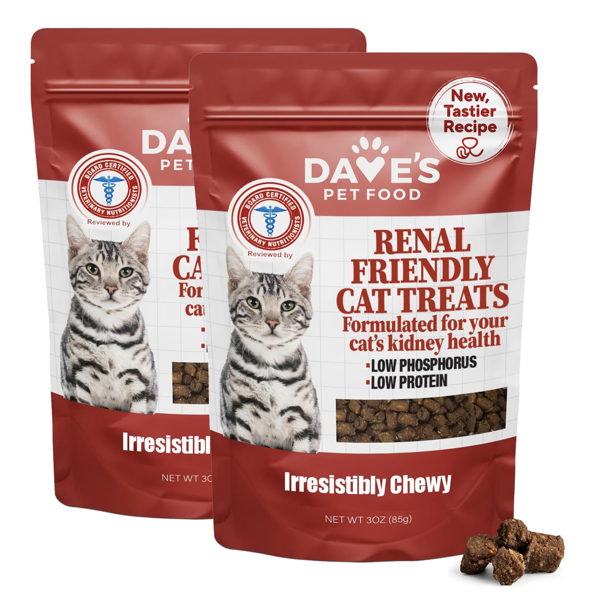 Dave's Pet Food Renal Cat Treats with chewy semi-moist texture for kidney support.