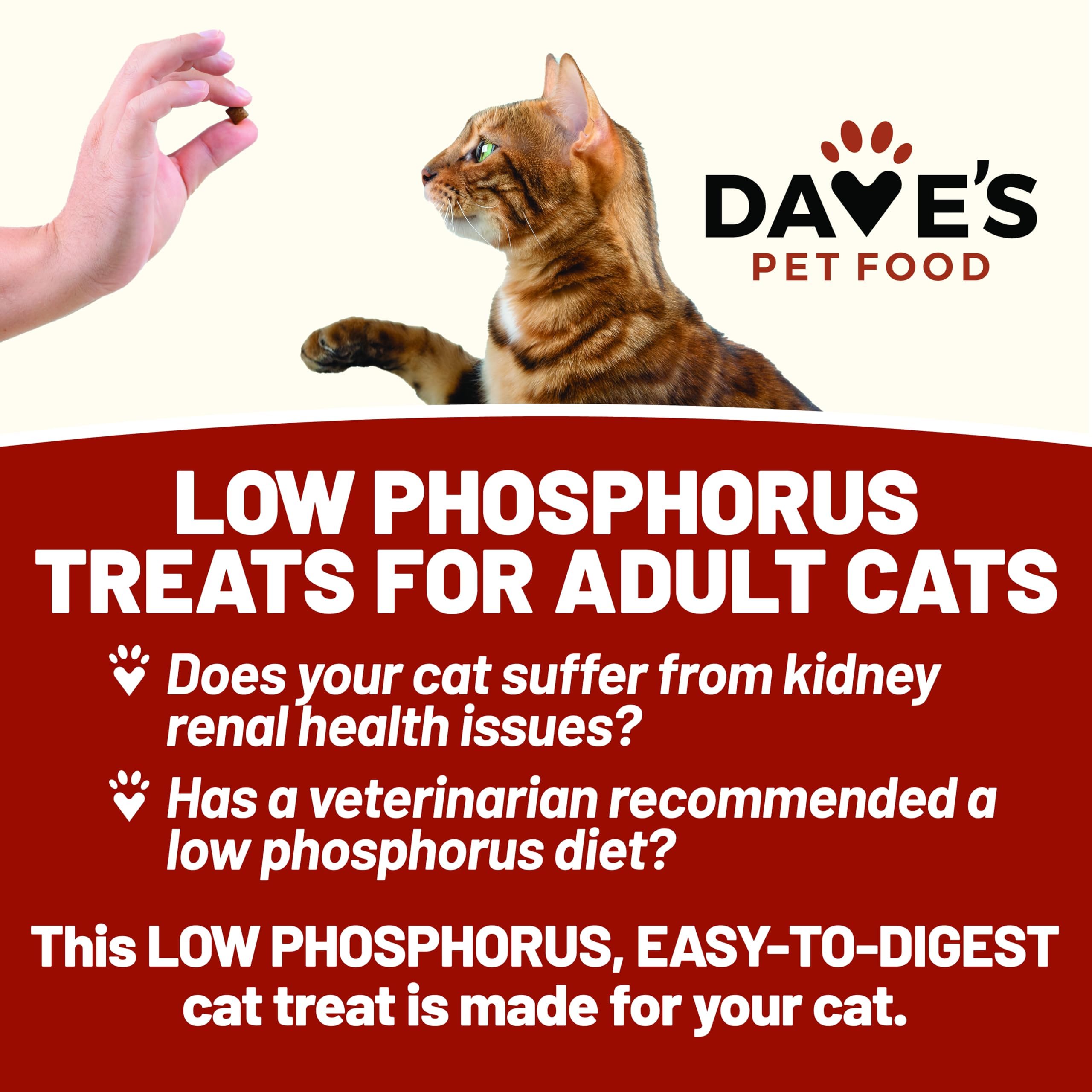 Dave's Pet Food Renal Cat Treats offer sweet potato flavor with fiber-rich nutrition.