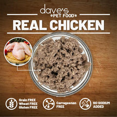 Dave's Pet Food restricted sodium diet chicken pate nutrition facts panel with vitamins and minerals.