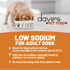 Dave's Pet Food restricted sodium diet chicken pate serving bowl for easy meals.
