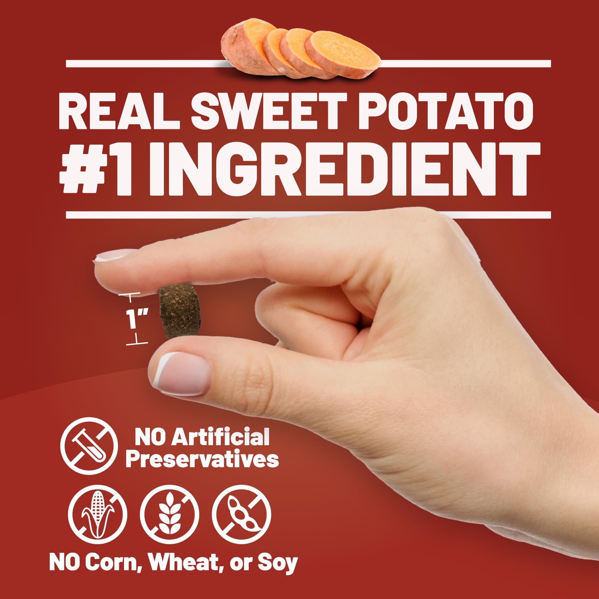 Sweet potato visual near Dave's kidney treats.