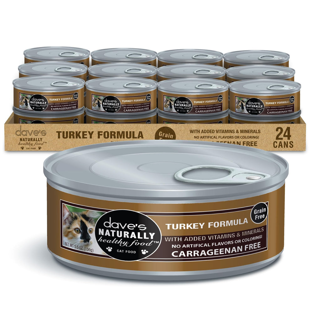 Dave's Pet Food turkey pate wet cat food can, 5.5 oz, ready for meal time