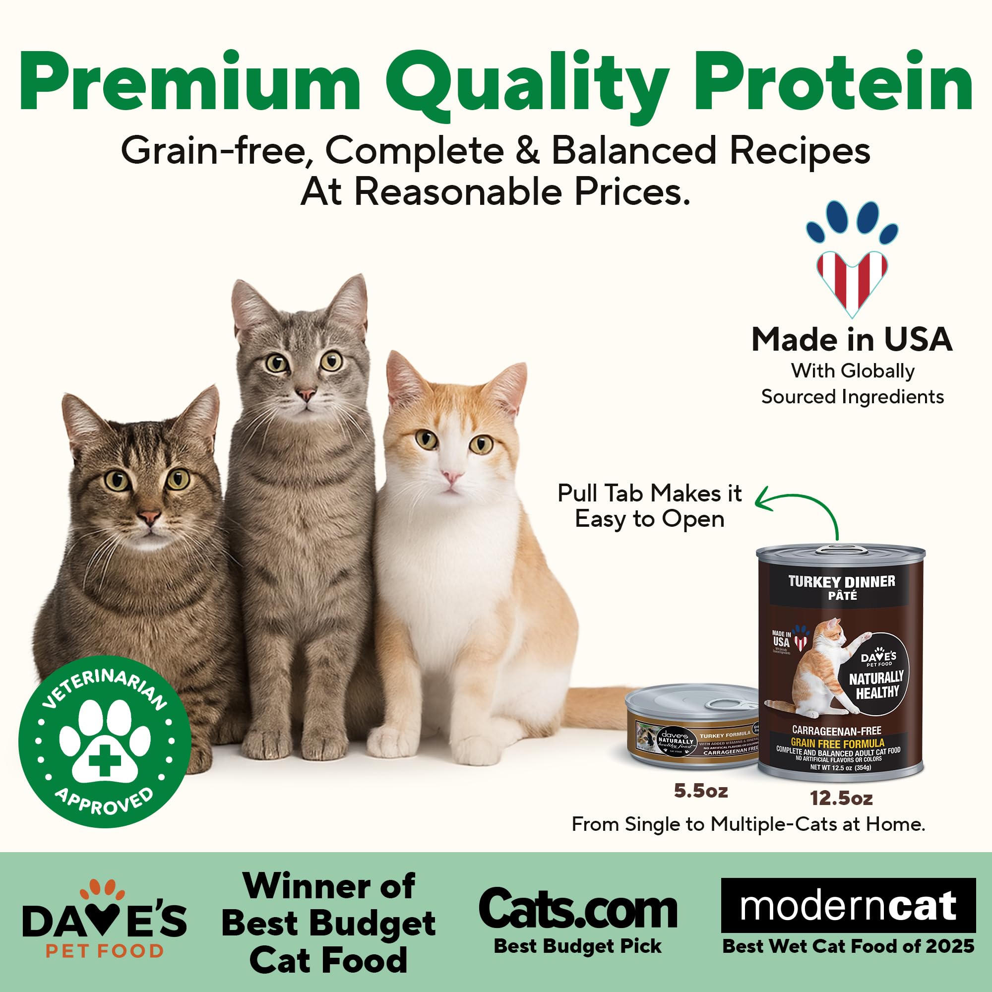 Dave's Pet Food USA-made badge on label signals domestic quality and care.
