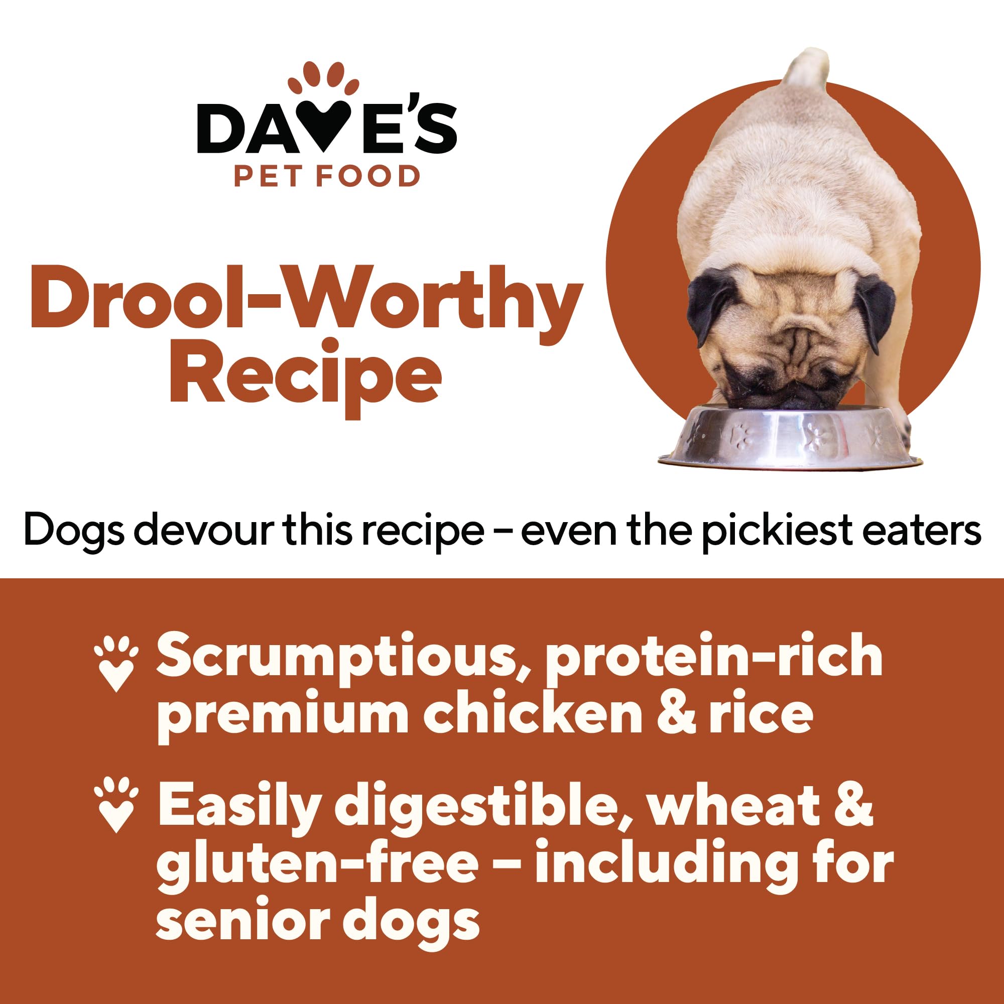 Dave's Pet Food wet dog food chicken and rice close-up ingredients, quality components