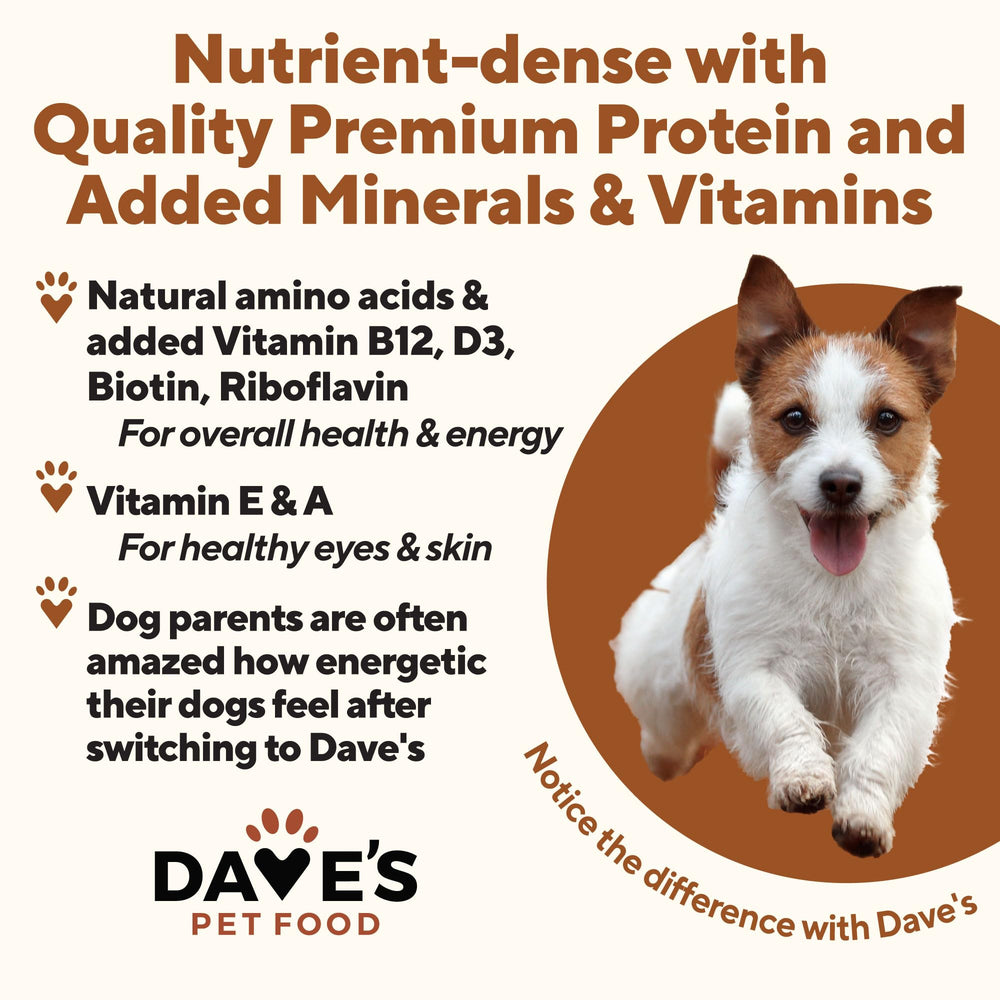 Dave's Pet Food wet dog food being served to a dog in a bowl
