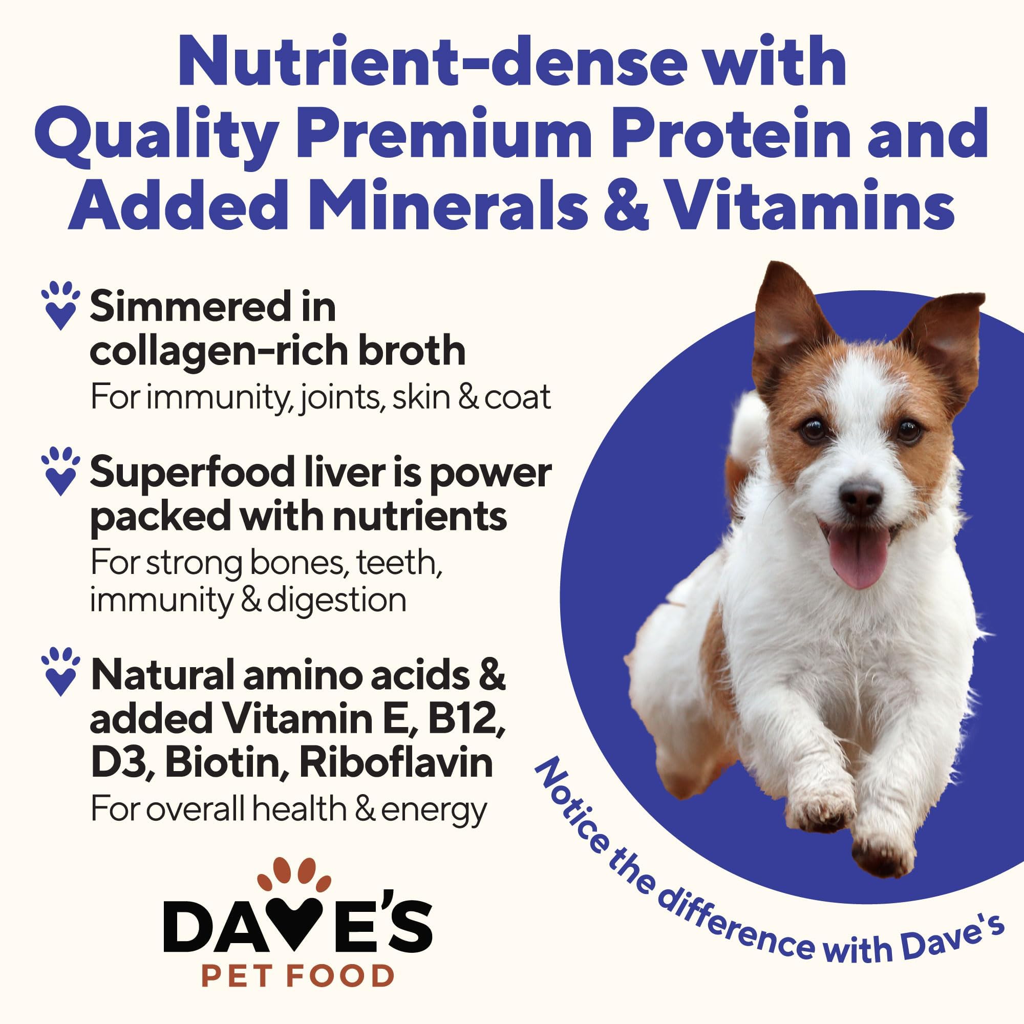 Close-up of ingredients in Dave's Pet Food chicken-beef formula