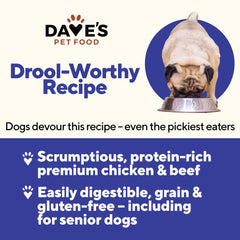 Dave's Pet Food wet dog food chicken-beef served in a bowl for a flavorful meal