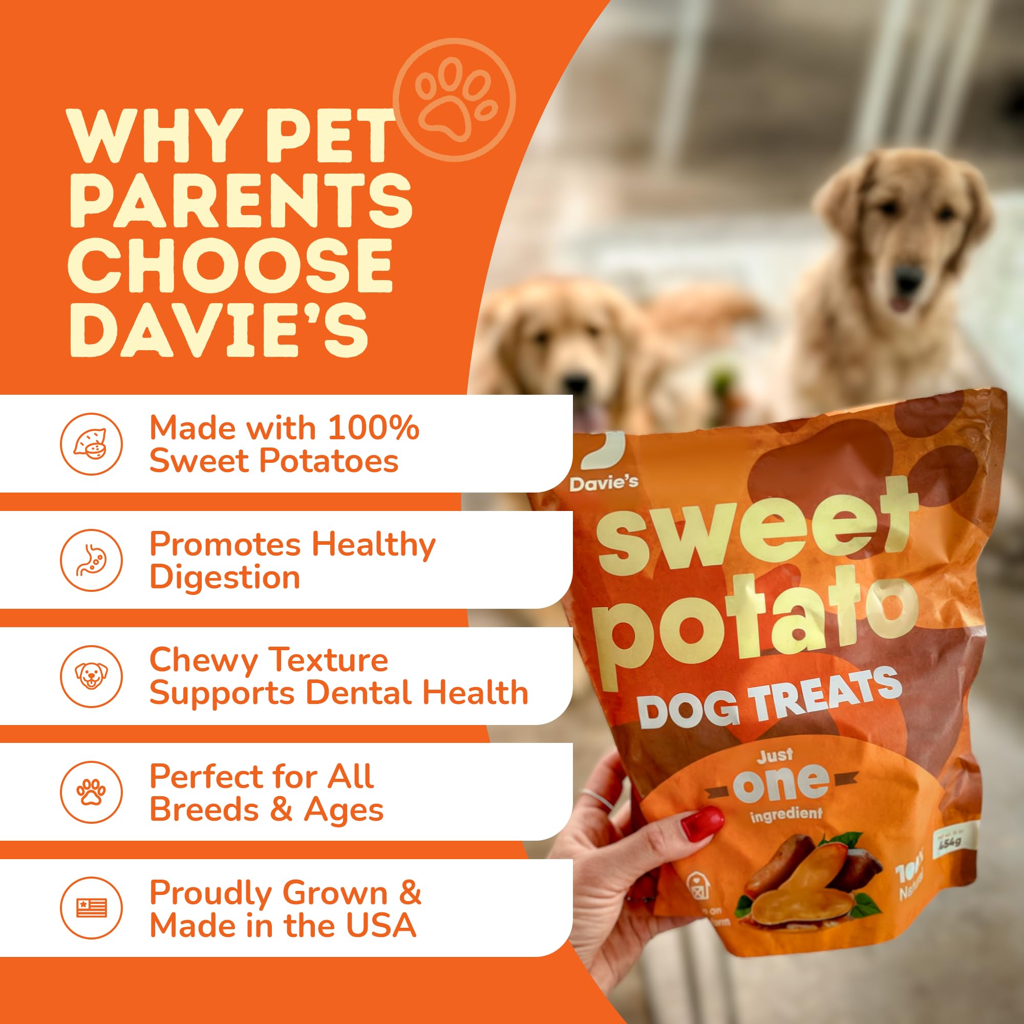 Low-fat formulation for mindful treat time with Davie's Naturals.