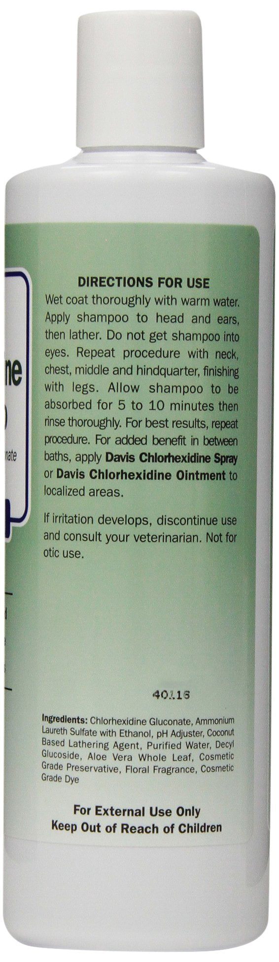 Davis Chlorhexidine pet shampoo application image shows ready-to-use care for dogs and cats.
